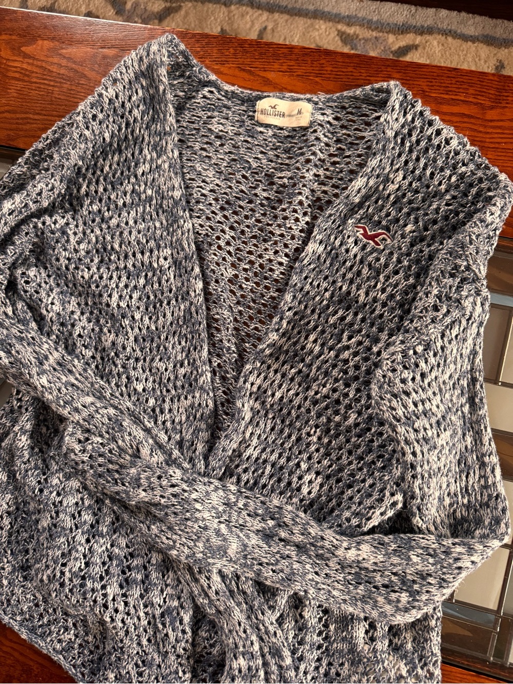 OG Hollister Women's Open-Knit Gray Cardigan Sweater
